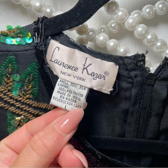 Vintage Laurence Kazar Silk Floral Beaded Sequined Top Multicolor Formal - Picture 15 of 16